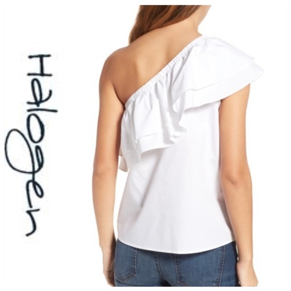 Halogen Tops - 💕SALE💕 NWT Halogen White One Shoulder Poplin Top